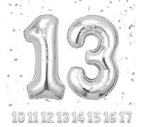 Palloncini Compleanno 13 anni Argento -101 CM Palloncino Numero 13 Gonfiabile in Foil -Decorazioni Compleanno di un uomo donna- Vola con l'Elio