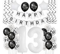 Palloncini Compleanno 13 Anni Neri e Bianchi - Decorazione per Ragazza e Ragazzo - Deco Torta