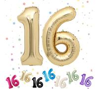 Palloncini Compleanno 16 Anni Oro Chiaro, Foil Palloncini Numeri 16, 101 CM Grande Pallone Numero 16/61, Decorazione Palloncino 16 Anni per Ragazze Ragazzi Festa di Compleanno Anniversario