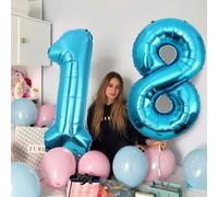 Palloncini Compleanno 18 Anni Blu - Decorazioni per Uomo e Donna - Pallone Numero Gonfiabile in Foil Beige 40 Pollici