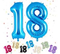 Palloncini Compleanno 18 Anni Blu, Foil Palloncini Numeri 18, 101 CM Grande Pallone Numero 18/81, Decorazione Palloncino 18 Anni per Ragazze Ragazzi Festa di Compleanno Anniversario - Vola con l'Elio