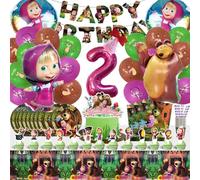 Palloncini Compleanno 2 Anni, Masha Compleanno, Masha Palloncini,Kit Masha Festa Compleanno, 101 Pezzi Masha Decorazioni Compleanno, Piatto di Carta, Bicchieri di Carta