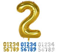 Palloncini Compleanno 2 Anni Oro Palloncino XXL Di 100 Cm Foil Gigante Numero 2 Numeri Gonfiabili Bambino Ragazzo Compleanno Anniversario Decorazione Feste (Oro)