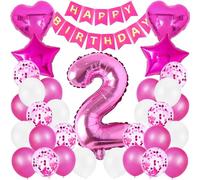Palloncini Compleanno 2 Anno,2 Anno Decorazioni Compleanno Rosa,100cm Foil Palloncino Numero 2 Anni Compleanno Decorazioni Ragazza,Happy Birthday Striscioni,Palloncini in Lattice Coriandoli Rosa