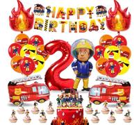 Palloncini Compleanno 2 Camion dei Pompieri, Palloncino Numero 2 Camion dei Pompieri, Pompiere Decorazioni Torta, Foil Palloncino Camion Pompieri, Addobbi Compleanno Bambino 2 Anni