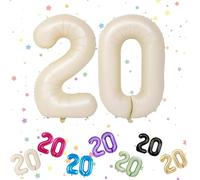 Palloncini Compleanno 20 Anni Beige, Foil Palloncini Numeri 20, 101 CM Grande Pallone Numero 20, Decorazione Palloncino 20 Anni per Uomo Donna Festa di Compleanno Anniversario - Vola con l'Elio