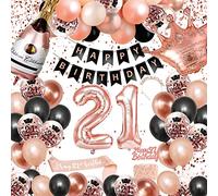 Palloncini Compleanno 21 Anni Ragazze, SWPEED Decorazioni 21 Anni Compleanno Nere in Oro Rosa Palloncino di Coriandoli per Donna 21 Anni Donne Forniture per Feste di Compleanno Adulti Riutilizzabile