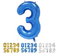 Palloncini Compleanno 3 Anni Blu Palloncino XXL Di 100 Cm Foil Gigante Numero 3 Numeri Gonfiabili Bambino Ragazzo Compleanno Anniversario Decorazione Feste (Blu)