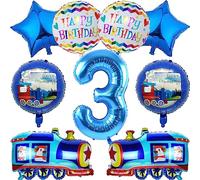 Palloncini Compleanno 3 Anni Treno, 9 Pezzi Decorazioni Palloncini, Palloncino per Festa per Bambini 3 Anni, Palloncini per Festa Treno Palloncini di Alluminio, per Decorazione Compleanno Bambini