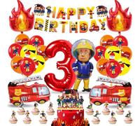 Palloncini Compleanno 3 Camion dei Pompieri, Palloncino Numero 3 Camion dei Pompieri, Pompiere Decorazioni Torta, Foil Palloncino Camion Pompieri, Addobbi Compleanno Bambino 3 Anni