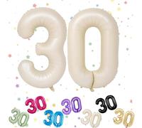 Palloncini Compleanno 30 Anni Beige, Foil Palloncini Numeri 30, 101 CM Grande Pallone Numero 30, Decorazione Palloncino 30 Anni per Uomo Donna Festa di Compleanno Anniversario - Vola con l'Elio