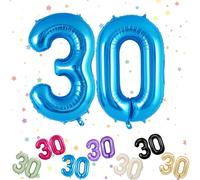 Palloncini Compleanno 30 Anni Blu, Foil Palloncini Numeri 30, 101 CM Grande Pallone Numero 30, Decorazione Palloncino 30 Anni per Uomo Donna Festa di Compleanno Anniversario - Vola con l'Elio