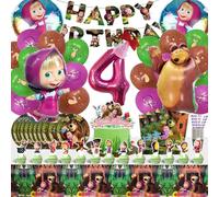 Palloncini Compleanno 4 Anni, Masha Compleanno, Masha Palloncini,Kit Masha Festa Compleanno, 101 Pezzi Masha Decorazioni Compleanno, Piatto di Carta, Bicchieri di Carta