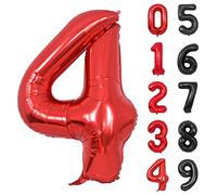 Palloncini Compleanno 4 Anni Rosso Palloncino XXL Di 100 Cm Foil Gigante Numero 4 Numeri Gonfiabili Bambino Ragazzo Compleanno Anniversario Decorazione Feste (Rosso)