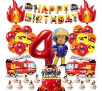 Palloncini Compleanno 4 Camion dei Pompieri, Palloncino Numero 4 Camion dei Pompieri, Pompiere Decorazioni Torta, Foil Palloncino Camion Pompieri, Addobbi Compleanno Bambino 4 Anni