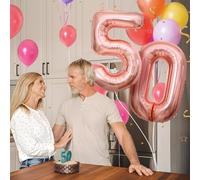 Palloncini Compleanno 50 anni Oro rosa -101 CM Palloncino Numero 50 Gonfiabile in Foil -Decorazioni Compleanno di un uomo donna- Vola con l'Elio