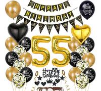 Palloncini Compleanno 55 Anni Nero Oro Decorazione Uomo Donna