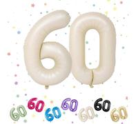 Palloncini Compleanno 60 Anni Beige, Foil Palloncini Numeri 60, 101 CM Grande Pallone Numero 60, Decorazione Palloncino 60 Anni per Uomo Donna Festa di Compleanno Anniversario - Vola con l'Elio