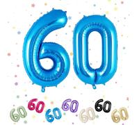 Palloncini Compleanno 60 Anni Blu, Foil Palloncini Numeri 60, 101 CM Grande Pallone Numero 60, Decorazione Palloncino 60 Anni per Uomo Donna Festa di Compleanno Anniversario - Vola con l'Elio