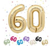 Palloncini Compleanno 60 Anni Oro Chiaro, Foil Palloncini Numeri 60, 101 CM Grande Pallone Numero 60, Decorazione Palloncino 60 Anni per Uomo Donna Festa di Compleanno Anniversario - Vola con l'Elio