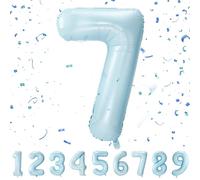 Palloncini Compleanno 7 Anni Pastello Blu 101 CM - Palloncino Numero 7 - Decorazioni Compleanno - Palloncino 7 Anni Compleanno - Vola con l’Elio