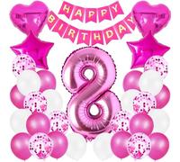 Palloncini Compleanno 8 Anno,8 Anno Decorazioni Compleanno Rosa,100cm Foil Palloncino Numero 8 Anni Compleanno Decorazioni Ragazza,Happy Birthday Striscioni,Palloncini in Lattice Coriandoli Rosa