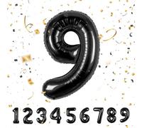 Palloncini compleanno 9 anni-40 pollici-Decorazioni Nero compleanno di un ragazzo e una ragazza di 9 anni-Pallone gonfiabile in foil Nero 9 anni Nero9
