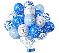 Palloncini Compleanno 9 Anni Blu Bianco, Decorazioni Festa Compleanno Decorazioni 9 Anni Compleanno per Ragazzo, Blu Bianco Palloncini Compleanno 9 Anni per Decorazioni Festa 9 Compleanno