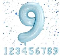 Palloncini Compleanno 9 Anni Pastello Blu 101 CM - Palloncino Numero 9 - Decorazioni Compleanno - Palloncino 9 Anni Compleanno - Vola con l’Elio