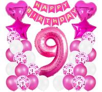 Palloncini Compleanno 9 Anno,9 Anno Decorazioni Compleanno Rosa,100cm Foil Palloncino Numero 9 Anni Compleanno Decorazioni Ragazza,Happy Birthday Striscioni,Palloncini in Lattice Coriandoli Rosa