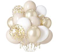 Palloncini Compleanno Bianco Oro, 100 Pezzi Elio Palloncini Bianchi Sabbia, Oro Metallici e Coriandoli per Decorazioni Prima Comunione Battesimo Compleanno Matrimonio Laurea Baby Shower, 12 Pollici