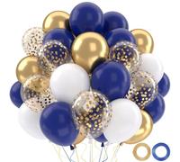 Palloncini Compleanno Blu, 52 Pezzi Palloncini Blu e Bianchi Dorati, Kitpalloncini Azzurri Oro Bianco Coriandoli Dorati Metallizzati Per Decorazioni Compleanno Matrimonio Baby Shower Battesimo Bambino