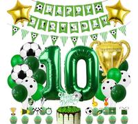 Palloncini Compleanno Calcio 10 Anni, Kit Compleanno Calcio 10 Anni, Decorazione Palloncini calcio 10 compleanno Verde, palloncini Foil Decorazioni per Feste a Tema calcio per Ragazzo