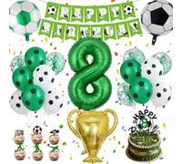 Palloncini Compleanno Calcio per 8 Anni, Decorazioni Compleanno con Palloncini Foil Calcio Trofeo, Numero 8 Palloncino, Striscione, Cake topper, Palloncino compleanno Deco per Bambini Festa Tema Calci