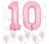 Palloncini Compleanno Numero 10 Rosa, 40 Pollici Grandi Palloncini Numeri Elio con 6Pz Palloncini Coriandoli Rosa per 10 Ragazzi Ragazze Compleanno Anniversario Decorazioni Festa