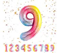 Palloncini Compleanno per Ragazzi di 9 Anni Arcobaleno, 101 cm - Palloncini Numero 9, Decorazioni per Feste di Compleanno - Pronti per Vola"Ieliten fare festa!