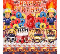 Palloncini Compleanno Pompieri 3 Anni,Decorazioni Compleanno Camion dei Pompieri,Kit Festa Compleanno Pompieri Bambino con Tovaglia Piatti Banner Torta Topper,Pompiere Palloncini ad Elio