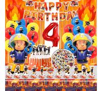 Palloncini Compleanno Pompieri 4 Anni,Decorazioni Pompieri Tema Festa Addobbi,Compleanno Pompieri Bambino 4,Kit Pompiere Compleanno con Banner Tovaglia Torta Topper Adesivi