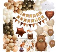 Palloncini Compleanno Ragazzo Ragazza, YYDSXK Compleanno Decorazioni Bimbo con Palloncini a Forma di Orso, Cappello Compleanno, Tovaglia, Decorazioni Compleanno per Bambino Primo Compleanno