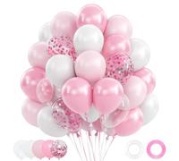 Palloncini Compleanno Rosa Bianchi, 62 Pezzi Palloncini Rosa Pastello Bianchi Trasparenti con Confetti per Ragazza Donna Addobbi Compleanno Baby Shower Battesimo Bimba San Valentino Pasqua 12 Pollici