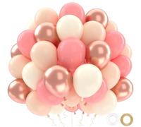 Palloncini Compleanno Rosa Gold, 52 Pezzi Palloncini Rosa e Bianchi da 12 Pollici Metallizzati Beige Bianchi per Decorazioni Compleanno Bambina Comunione Battesimo Matrimonio Baby Shower