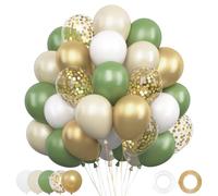 Palloncini Compleanno Verde Salvia, 62 Pezzi Palloncini Verdi Oro Beige | Addobbi Compleanno Verde Salvia Oro Beige, Elio Palloncini per Decorazioni Compleanno 1 2 Anni Baby Shower Battesimo Giungla