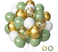 Palloncini Compleanno Verdi, 50 Palloncini Verde Salvia Retrò con Palloncini Coriandoli Oro Bianco, Palloncini Oro Verde per Compleanno, Comunione, Matrimonio, Decorazione Baby Shower, Battesimo