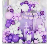 Palloncini Compleanno Viola, 141 Pz Kit Ghirlanda Palloncini Lilla e Bianco con Compleanno Banner Metallico Viola Palloncino Lavanda Decorazioni per Ragazze Donne
