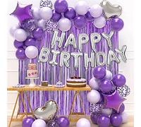 Palloncini Compleanno Viola Decorazioni Compleanno , Decorazioni per Feste di Compleanno Festone di compleanno Happy Birthday per Tende con Frange di Lamina per Donne Compleanno per Ragazze