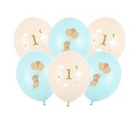 Palloncini con numero 1, motivo topo, 30 cm, set da 6 palloncini in lattice per 1. compleanno, palloncini per elio o aria, set di palloncini come decorazione di compleanno, baby boy party, primo
