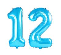 Palloncini da 100 cm con numero 12 per decorazioni per feste di 12° compleanno, 0-100 gioielli blu grandi n. 12 palloncini digitali per ragazze, ragazzi e figlia, palloncini con numero in lamina di