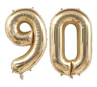 Palloncini da 101,6 cm, oro chiaro, numero 90, palloncini per 90° compleanno, in oro bianco, con numero, champagne, dorati, decorazioni digitali per feste di compleanno (numero 90)