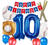 Palloncini da baseball per 10° compleanno, decorazioni per ragazzi, blu navy, rosso, bianco, 10° compleanno, guanto da baseball, mazza, palloncino in alluminio, forniture per feste sportive, per