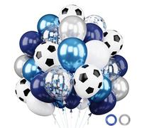 Palloncini da Calcio, 62 Pezzi Palloncini Compleanno Calcio, Helium Palloncino Blu Bianco Argento, Pallone Soccer Ball per Decorazione Compleanno Bambini Ragazzo Mondiali 2026 Temi sportivi 12Pollici